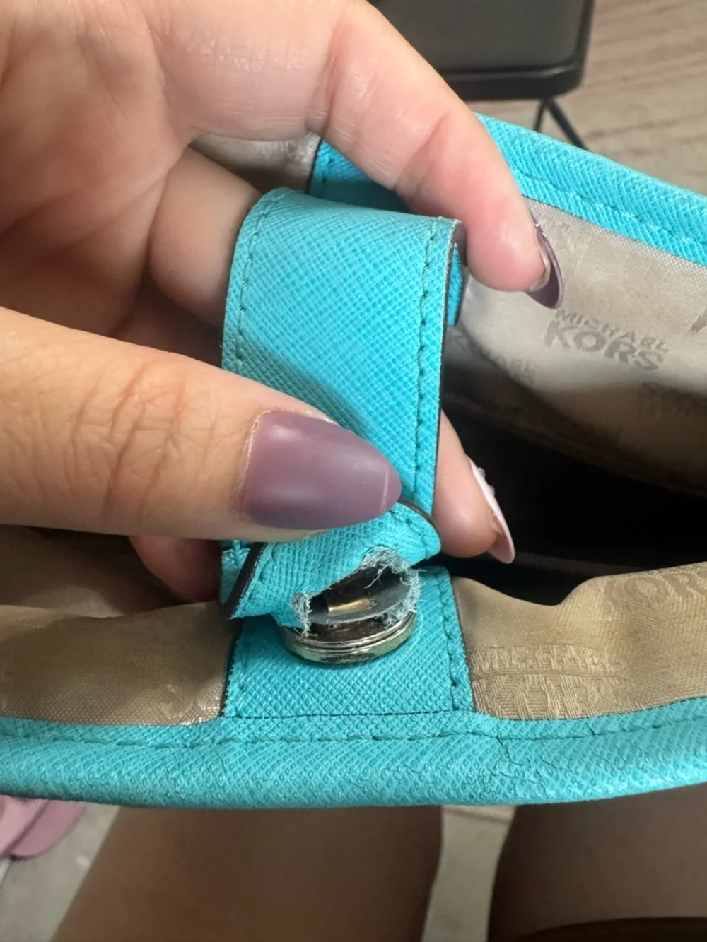 MICHAEL KORS 🩵 Blue & White Striped Shoulder Canvas Tote, Gold Logo